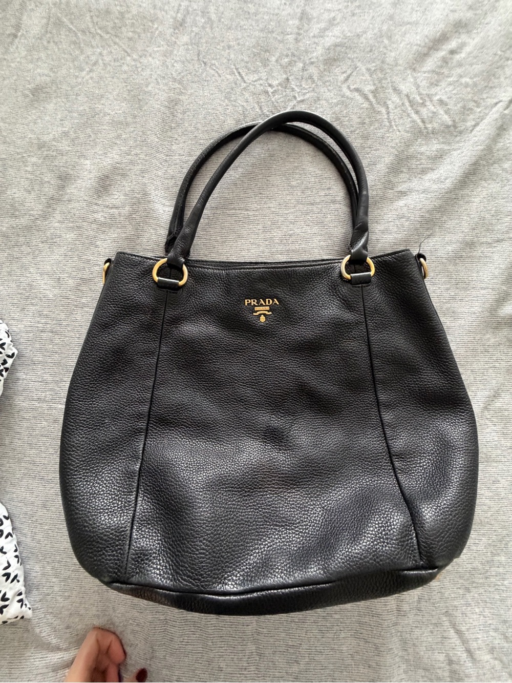 Prada Black Leather Tote with Gold Hardware
